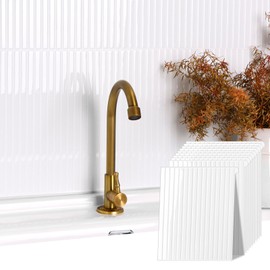 Backsplash Tile Peel and Stick, Self-Adhesive White Decorative Wall Tiles for Kitchen, Modern Glossy Slatted Design Backsplash Tiles for Kitchen, Bathroom, RVs (11.43x9 inch)