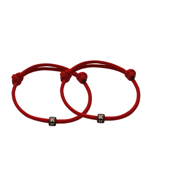 Red initial matching paracord bracelet set, couples, friends, father son,