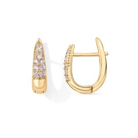 PAVOI 18K Yellow Gold Plated 925 Sterling Silver Posts Cubic Zirconia U Shaped Hoop Earrings | Hypoallergenic CZ Huggie Earrings for Women