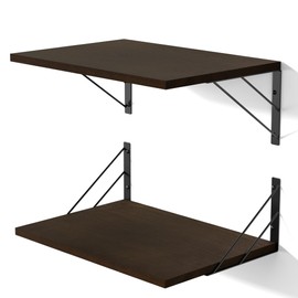 Love-KANKEI Deep Floating Shelves for Wall, 16" W x 12" D Wide Wall Shelves Set of 2, Rustic Large Wood Hanging Shelves for Storage, Bathroom Bedroom Living Room Kitchen Dark Brown