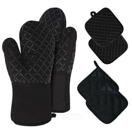 EHIOG Set of 6 oven gloves, oven gloves and pot holders, heat resistant up to 300 °C, oven gloves for kitchen, baking, BBQ, casserole dish and grilling