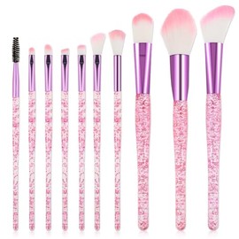Juego de 10 brochas de maquillaje de cristal con purpurina, lindas brochas de maquillaje brillantes, corrector profesional, sombra de ojos, delineador