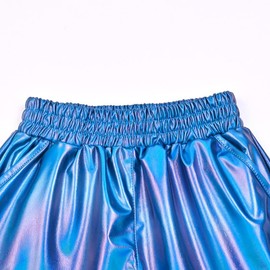 Mirawise Metallic Blue Girls Metallic Shorts Sparkly Hot Short Pant Shiny Costume Festival Outfit Size 4 5 with Sunglasses