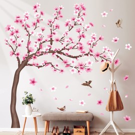 DECOWALL SG4-2306 Large Cherry Blossom Tree Wall Stickers Pink Flower Tree Branch Wall Decals Living Room Bedroom Nursery Home Decor (Tree H: 141cm)