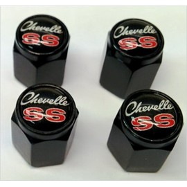 Compatible with Chevelle Malibu SS 396 454 Valve Stem Caps (Black - Black)