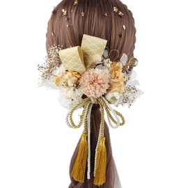 Women's Hair Ornament, Bride Dry Flowers, Artificial Flowers, Hair Ornament, Floral Decoration, Set of 15, Coming of Age Ceremonies, Graduation Ceremonies, Weddings, Hakama, Kimono, Yukata, Hair Ornaments (Gold)