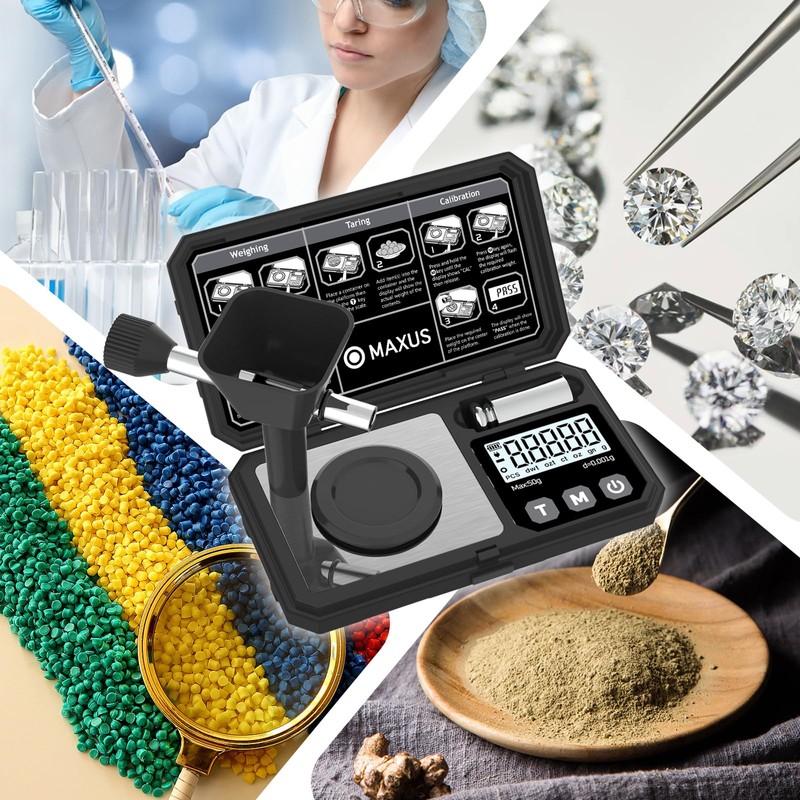 MAXUS Digital Milligram Scale 50g/0.001g with Calibration Weight, Reloading Scale