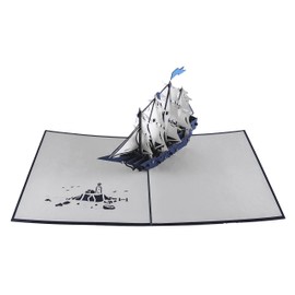 iGifts And Cards Unique Clipper Ship 3D Pop Up Greeting Card - Sailboat, Ocean, Ship, Wow, Blue, Nautical, Fun Half-fold Happy Birthday, Just Because, Special Days, Retirement, Graduation, Friendship