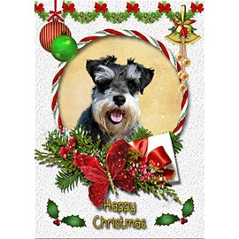 Miniature Schnauzer Dog Christmas Card White 'Happy Christmas' - Special Animal Xmas Card for Him Her from Pets Kids