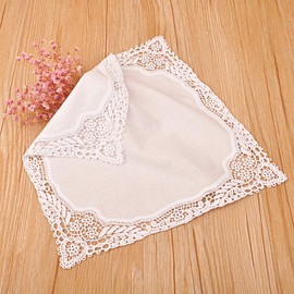Milesky - Pañuelo de boda blanco de algodón puro, suave para mujer con encaje de ganchillo, Ch04, 11.5 x 11.5 inches