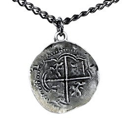 Antique Finished Pieces of Eight Coin Necklace Pewter Replica of Spanish Coin - Handcrafted in USA (22 Inch Chain Length)