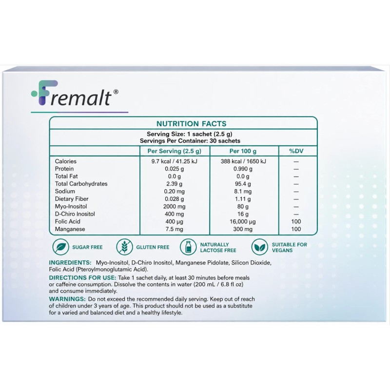 Fremalt Powder 30 Sachets, Dietary Supplement with Myo-Inositol and Folic