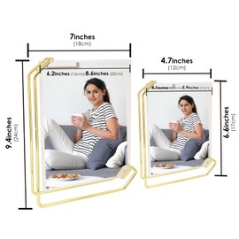 2 Pack Photo Frame Stand with Acrylic Cover, 6x8 & 4x6 Iron Picture Holder Set, L Shape Double Sided Frame for Tabletop Display, Vertically/Horizontally Display Stand Holder for Desk (Gold)