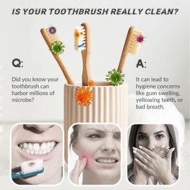 Smart Wall-Mounted Toothbrush Holder with Solar Charging, 4 Brush Slots & 2 Cup, Multi-Function Electric Toothbrush Organizer with Built-in Dryer for Home Bathroom (White)