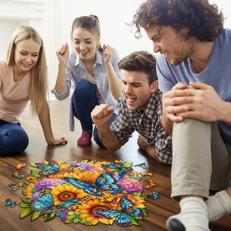 BRIDGE GIFT Butterfly Hydrangea Wooden Jigsaw Puzzle - Medium