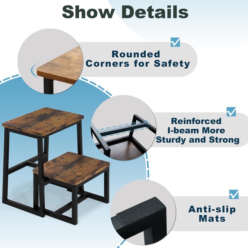 iTsst 2 Step Stool for Adults Wooden Step Stool with