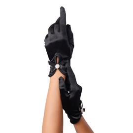 Sacina Goth Black Mesh Lace Bow Gloves, Gothic 1920s Y2k Lolita Vintage Costume Accessories