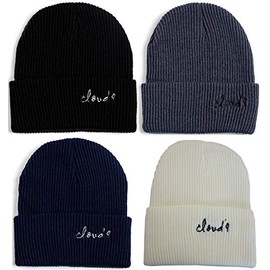 Cloud 9-Mens Women Unisex Winter Beanie Hat Solid Color Warm Knit Ski Skull Cap Soft Stretchy Cuffed Thicker Plain Beanies 4 Colors Pack