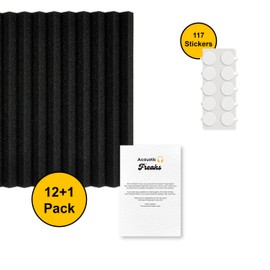 Acoustic Freaks 12 + 1 Pack Acoustic Foam Sound Absorbing Panels - 12" x 12" x 1" High Density Wedges Sound Proof Foam Panels for Walls, Studio Office Home | 117 adhesive stickers included