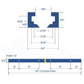 4 Pack 48" T-Track for Woodworking with Screws, Aluminum Alloy Woodworking Tools Double Cut Profile Universal T-Tracks with Predrilled Mounting Holes, Anodized Blue