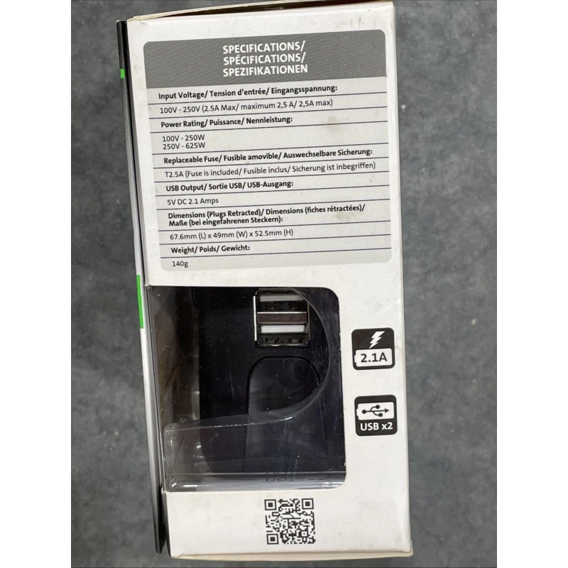 Kensington 2.1 Amp 2 USB ports International Travel Adapter -