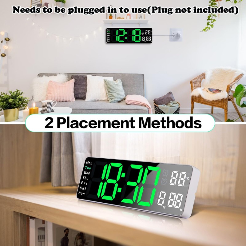 Fuloon 13 inch Large Digital Wall Clock, Digital Alarm Clock,