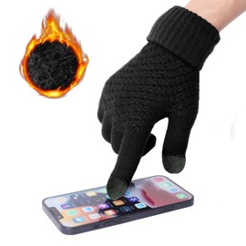 Minicoco Winter Warm Gloves for Women Wool Gloves Men Winter Touch Screen Gloves Warm Knitted Thermal Gloves with Thickened Fleece Elastic Cuffs for Winter, Running, Cycling