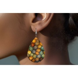 Twisted R Design Turtle Shell Wood Dangle Teardrop Print Earrings Jewelry