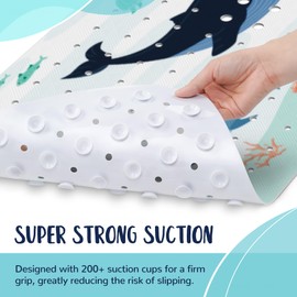 NiBaby Non-Slip Baby Bathtub Mat with Powerful Suction Cups, 40x16 Large Size Quick Drain for Children & Elderly Safety in Showers and Tubs, Machine Washable Durable PVC Comfortable & Safe (Whale)