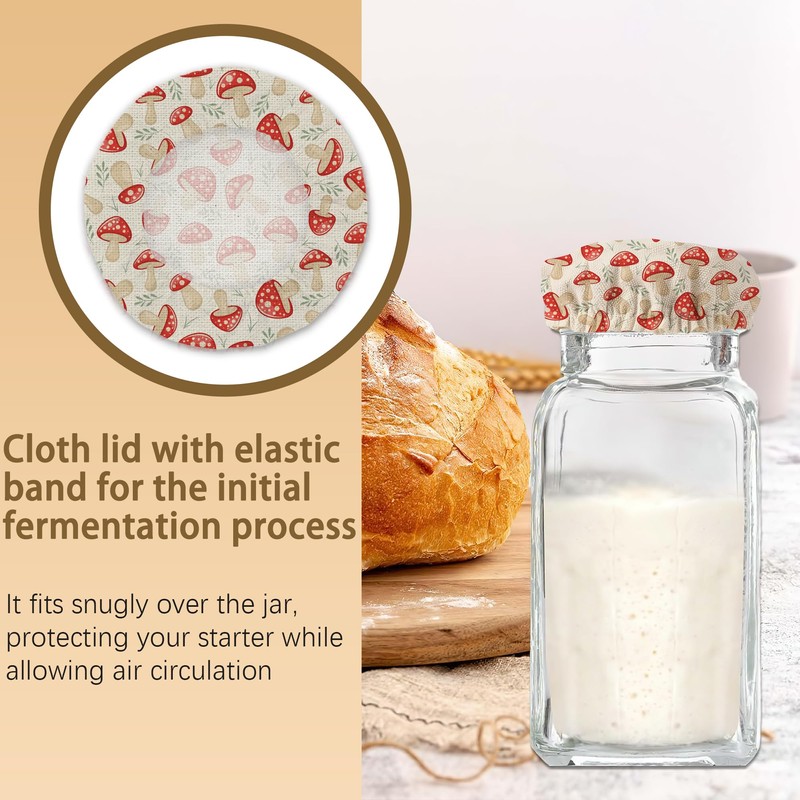 Cloth Covers for Sourdough Starter Jars, Cartoon Mushrooms Heat Preservation