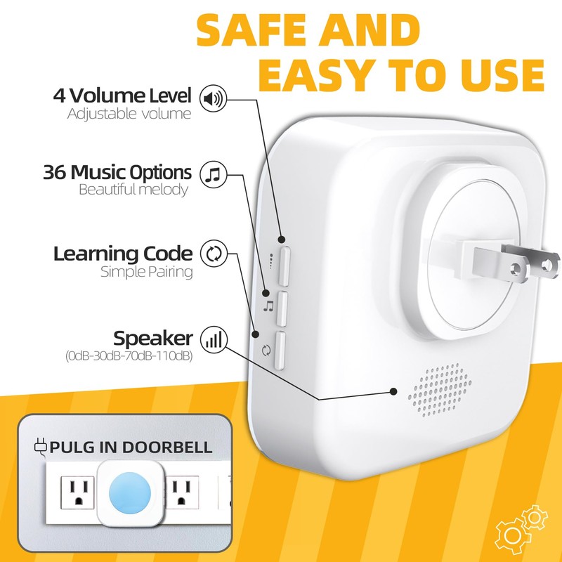 Wireless Doorbell 1200 feet Waterproof Door Bell with Flash LED