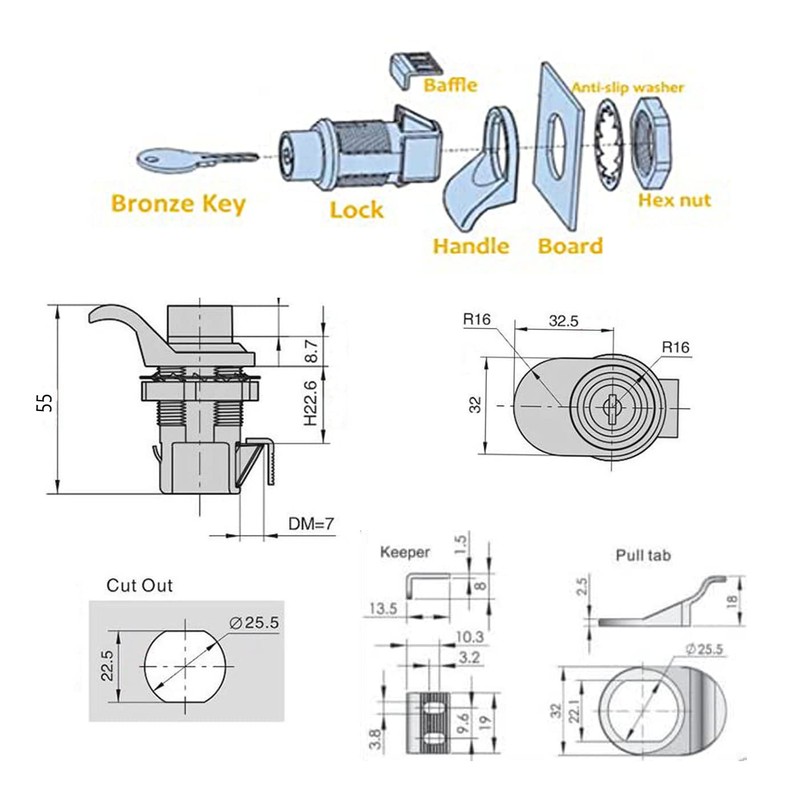 6Pcs Push Button Lock Glove Box Latch with Key,Boat Glove