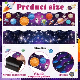 24 Sheet Outer Space Magnetic Bulletin Board Border Magnetic Galaxy Scalloped Bulletin Board Border Trim Strip for Whiteboard Blackboard Chalkboard Office Home Classroom Decor(Dark,Space Planet)