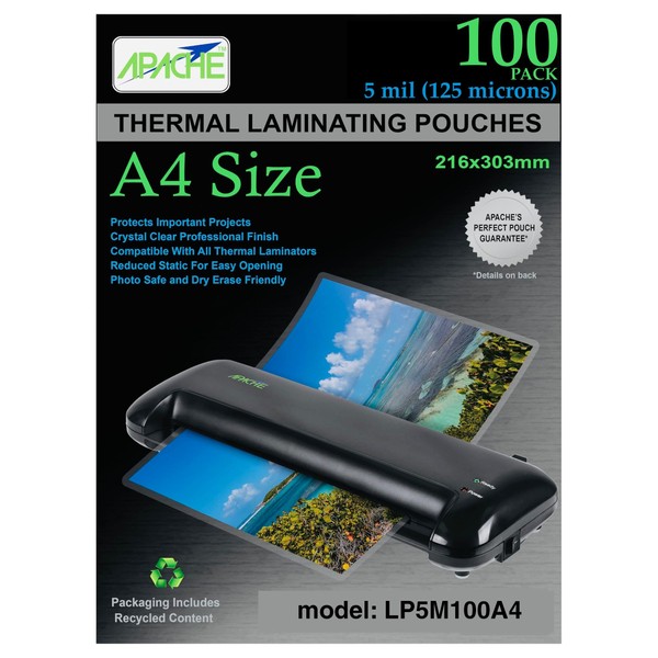 Apache Laminating Pouches 5 mil, for 8.27 x 11.69 inch