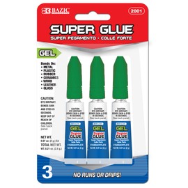 BAZIC Super Glue Gel 2g, Clear No Run Gel, Fast Dry Mini Small Tube Adhesive Bonding for Office & (3/Pack), 144-Packs
