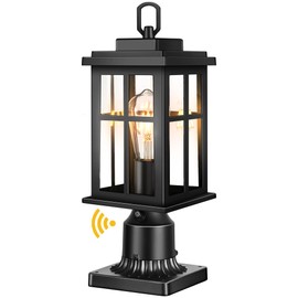 OPAXIS Dusk to Dawn Outdoor Post Lights, Black Post Lights Outdoor with Pier Mount Base, Waterproof Lamp Posts Outdoor Lighting with Tempered Glass for Garden, Porch Patio(Hardwired 120V, Not Solar)