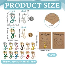 FINGERINSPIRE 12PCS Nurse Doctor Pin 12 Styles Medical Echometer Enamel Pin Silver Alloy Medical Theme Stethoscope Enamel Brooches with Kraft Paper Display Cards for Clothes Scarf Cardigan Decoration