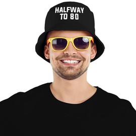 Halfway to 80 Black Bucket Hat - Happy 40th Birthday Party Supplies, Ideas and Decorations