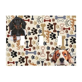 Funny Dog Light Switch Cover Triple Toggle Decorative 3 Gang Wall Plate Electrical Switchplate for Boy Girl Kids Room Bedroom Home Decor