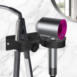 AXGG Föhn Halterung Multifunktional Fönhalter Ohne Bohren Ldeal Zur Aufbewahrung von Haartrockner, Glätteisen, Kamm und Handtuch (Schwarz)