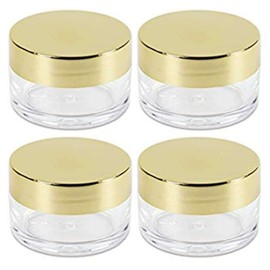 Devinez Round Clear Glass Cosmetic Jars (Pack of 4) - 30gm Refillable Travel Jars with Inner Liners & Golden Lids for Makeup, Cream, Lotion, Scrubs, Eye Shadow, Jewelry & DIY