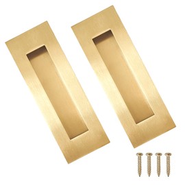 youthua 7in Recessed Finger Flush Pulls，Pocket Door Handles，for Sliding Barn Door Handle, Bifold Doors Stainless Steel Rectangular Door Pulls Hardware (7in Gold - 2 Pack)