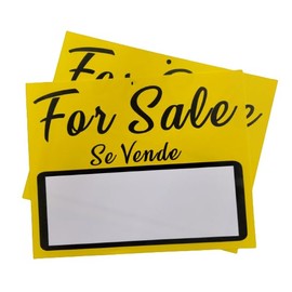 For Sale Signs, set of 2, lg size 9.5"X 12", eye catching text, thicker weather resistant plastic, matte finish, yard sales, car, truck, swap meet, furniture, business, plus "Se Vende"