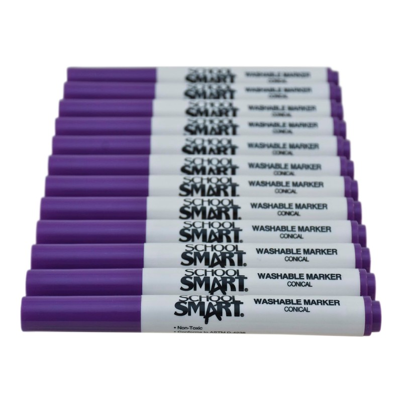 School Smart Washable Art Markers, Conical Tip, Purple, Pack of