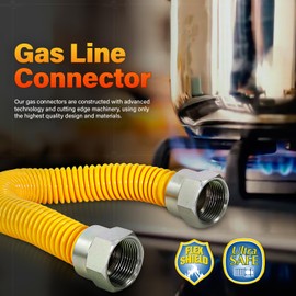 Highcraft GUHDZD1472 GUHD-ZD14-72 70" Flexible Epoxy Coated Gas Line Connector with 3/8" O.D. and Nut Fittings, Yellow/Stainless Steel