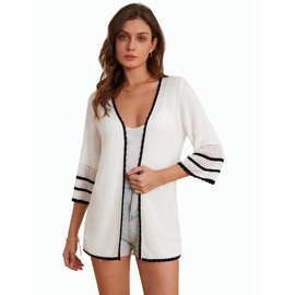 GRACE KARIN Cardigan Women's 3/4 Sleeve Summer Cardigan Elegant Thin Open Front Casual Cardigans Cover Up, White