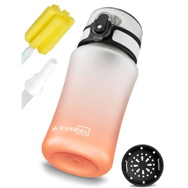 My Vesperbox Minny Children's Leak-Proof Water Bottle with Straw or Strainer 350 ml Lightweight Tritan Water Bottle BPA Free for Nursery, School (Transparent, Orange, 350 ml)