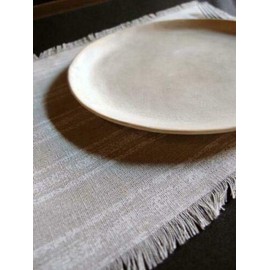 Striped Linen Napkins with Fringed Edges (12 Pack) 15.5" x 11.5" (White Stripes./k)