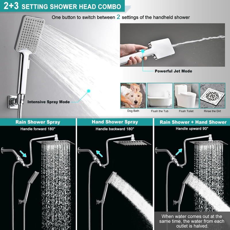 10" High Pressure Rainfall Shower Head with Handheld Combo, Upgrade