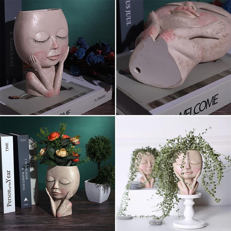 Girls Face Head Planter Flower Container Safe Nontoxic Garden Decor